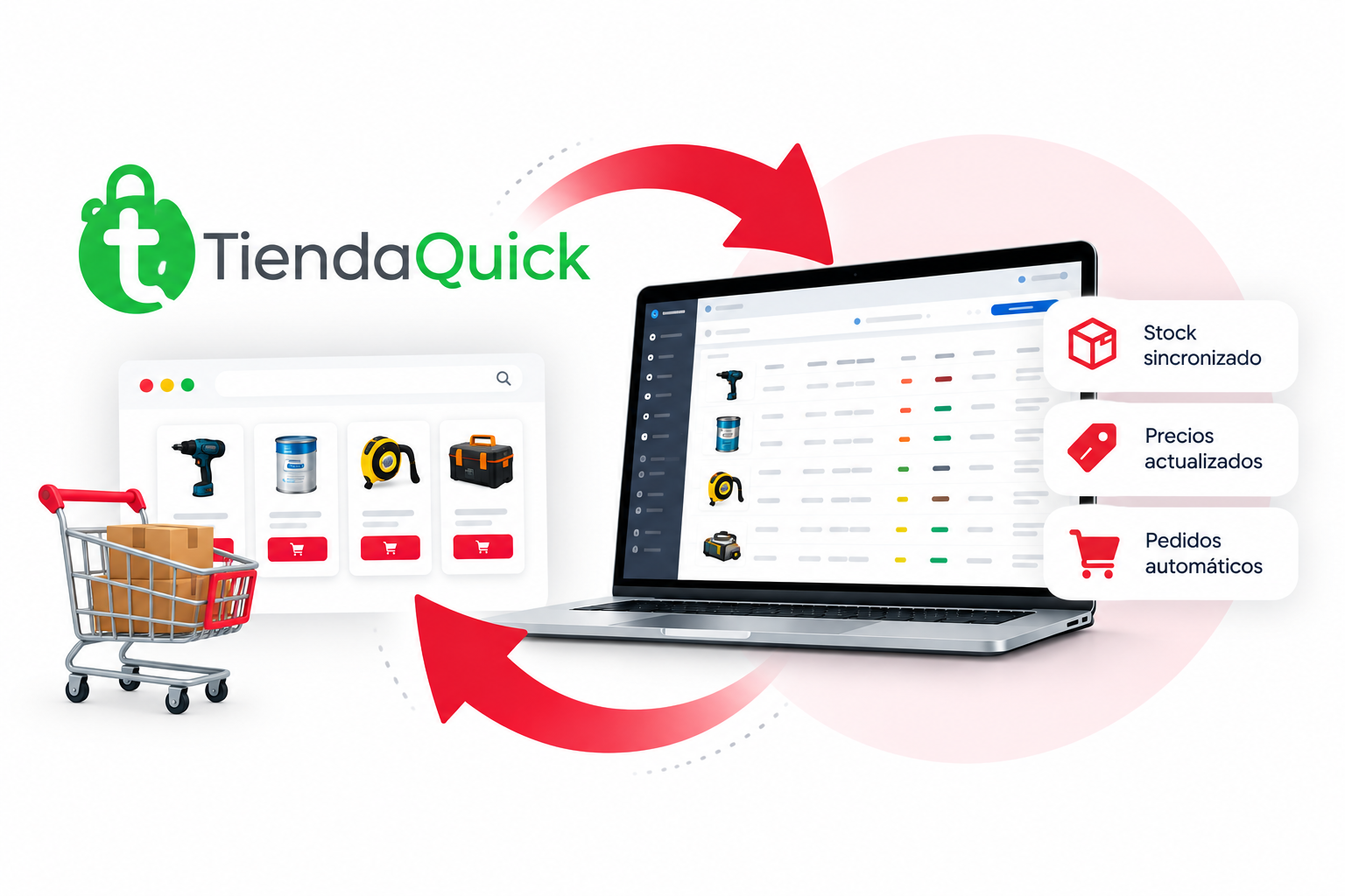 Integración de TiendaQuick con el sistema ERP PowerProcess para gestionar ventas mayoristas y minoristas, stock, precios y pedidos.