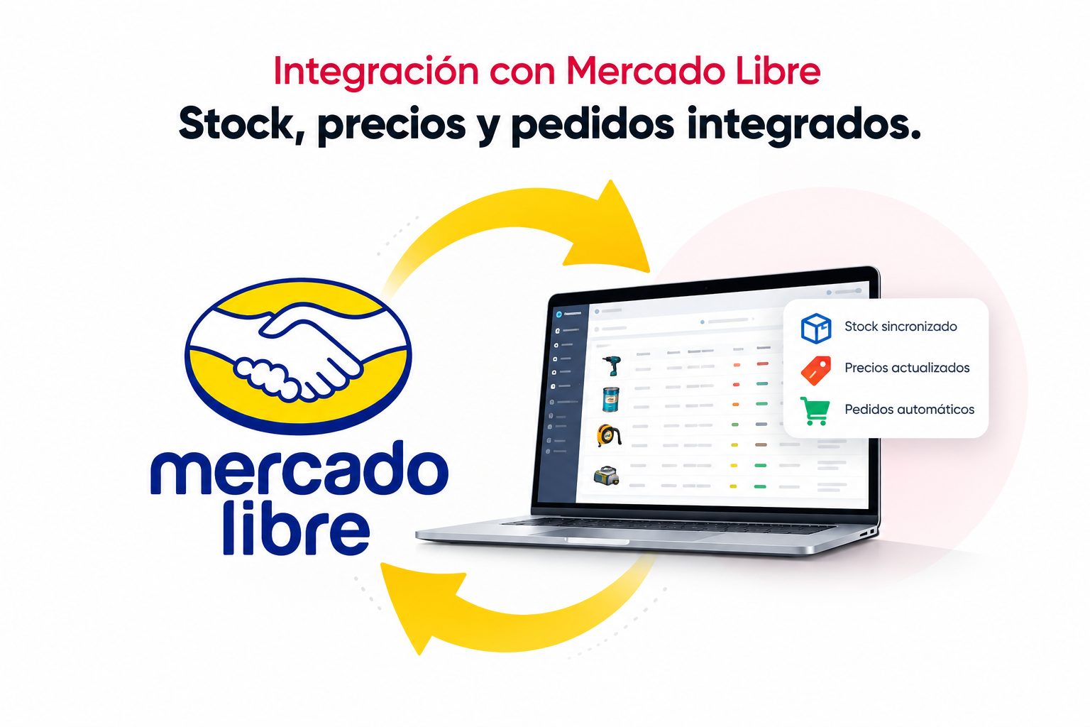 Integración de Mercado Libre con el sistema de gestión ERP PowerProcess para sincronizar stock, precios y pedidos.