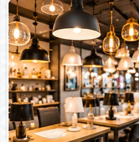 Local de iluminación con lámparas colgantes y artefactos de luz